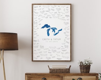 wedding GUESTBOOK alternative • The Great Lakes map guest book • deep blue watercolor • custom lake shape • wedding guestbook ideas {mfl}