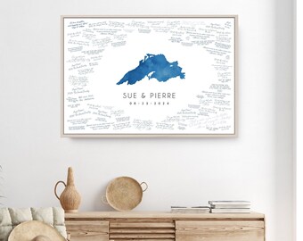 wedding GUEST BOOK alternative • Lake Superior map guestbook • deep blue watercolor art (custom lake shape) {mfl}