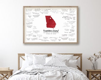 Graduation GUEST BOOK MAP, Graduation Signature Sign, Custom School and State, University of Georgia 2024, Carnation Red Watercolor {mfo}