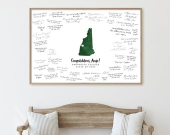 Graduation GUEST BOOK, Custom School and State Map Graduation Signature Sign, Dartmouth College New Hampshire, Forest Green Watercolor {mfo}