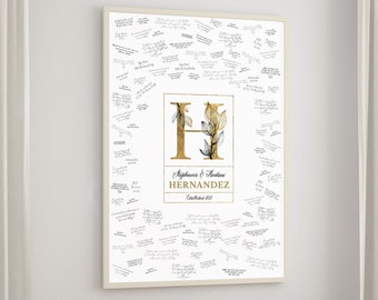 Custom Monogram Wedding Guestbook Canvas, Black and Gold Floral, Personalized Keepsake {mow}