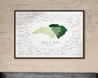 Custom Wedding Guest Book Alternative, North Carolina and South Carolina Love Map Guest Book, Custom State Overlap Guestbook {moa}