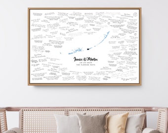 Wedding GUEST BOOK alternative, Florida Keys map guest book for island wedding, destination wedding guestbook, vista blue watercolor {mfo}