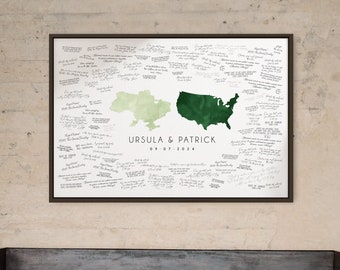 wedding GUEST BOOK alternative, Ukraine and USA wedding guest book, can be personalized, pistachio and forest watercolor guestbook map {mfm}