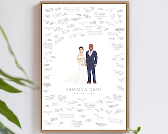 custom wedding guestbook portrait, custom newlywed couple drawing, wedding portrait canvas, custom wedding caricature, anniversary gift