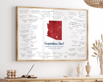 Graduation Party GUESTBOOK, Custom School and State Map Graduation Signature Sign, The University of Arizona, Carnation Red Watercolor {mfo}