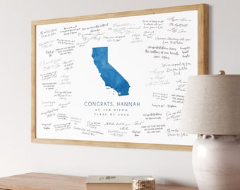 Graduation Party Canvas Guest Book to Sign, University of California San Diego, Custom School and State, Gift for Graduation Party {mfo}
