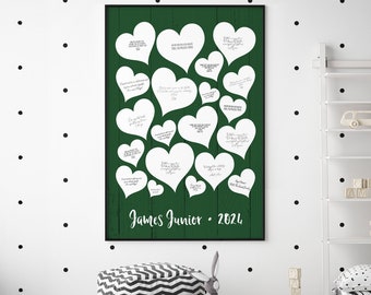 Green Baby Shower Guest Book Sign with Hearts, Custom Canvas Guest Book for Baby Shower, Can be Personalized, Gift for Expecting Mother