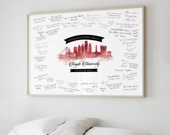 Temple University Graduation Guest Book, City of Philadelphia Skyline Guestbook, Temple Graduation Signature Sign, Gift for Graduation Party