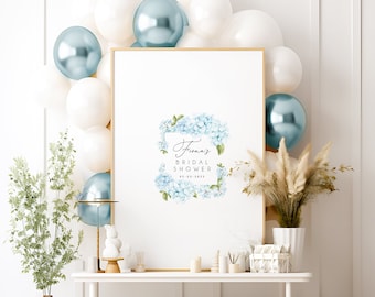Bridal Shower Guest Book Alternative, Blue Hydrangea Square Guestbook, Bridal Shower Party Signature Sign, Gift from Bridesmaids to Bride
