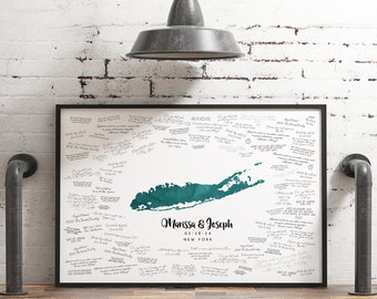 Long Island Wedding GUEST BOOK Alternative, Long Island Map Watercolor Guest Book, Custom Wedding Guestbooks, Jade Watercolor Art {mfo}