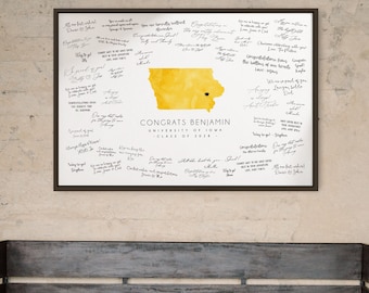 Graduation GUEST BOOK Alternative, University of Iowa Map Guestbook, Iowa Hawkeyes Gold Watercolor, Custom Gift for Iowa Graduate 2024 {mfo}