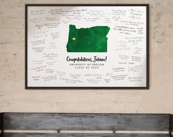 Graduation GUEST BOOK MAP, University of Oregon, Graduation Party Canvas for Guests to Sign, Custom School & State, Class of 2024 {mfo}