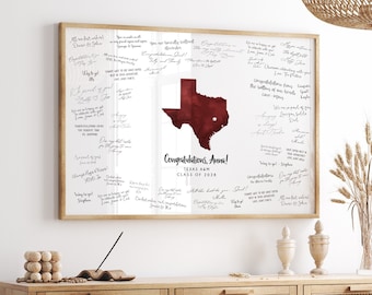 Graduation GUEST BOOK Alternative, Texas Map Guestbook, Texas A&M, Maroon Watercolor, Custom School and State, Graduation Party Sign {mfo}