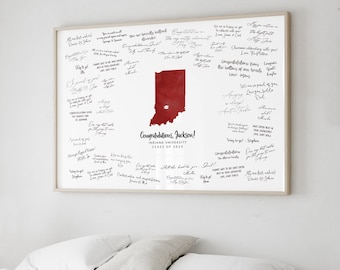 Indiana University Graduation GUEST BOOK Alternative, Bloomington Indiana Map Guestbook, Crimson Watercolor, Custom School and State {mfo}