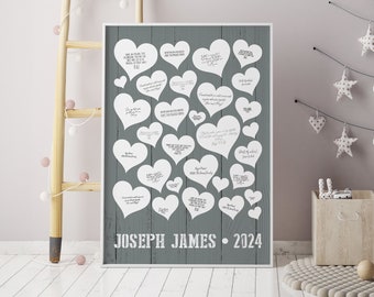 Custom Baby Shower Guest Book Sign, Custom Canvas Guest Book for Baby Shower, Guest Book with Heart Shapes for Guests to Sign, Nursery Gift