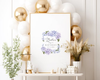 Custom Birthday Party Guest Book Alternative, Seventieth Birthday Party Sign, Purple Hydrangea Square Guestbook, Gift for Her 70th Birthday