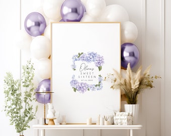 Sweet Sixteen Guest Book Alternative, Purple Hydrangea Guestbook, Sweet Sixteen Floral Signature Sign, Sweet Sixteen Gift for Her