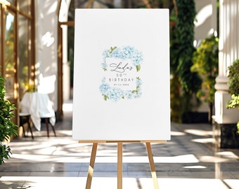 Fiftieth Birthday Party Guest Book Alternative, Can be Personalized, 50th Birthday Sign, Blue Hydrangea Guestbook, Gift for Her Birthday