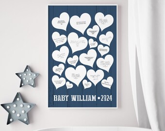 Blue Baby Shower Guest Book Sign with Hearts, Canvas Guestbook for Guests to Sign, Guestbook for Baby Shower Decor, Gift for Pregnant Friend