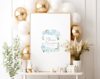 Custom Quinceanera Guest Book Alternative, Blue Hydrangea Guestbook for Sweet 15, Quinceanera Signature Sign, Quinceanera Gift for Her