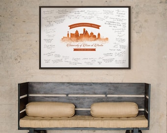 Graduation GUEST BOOK Alternative, Austin Skyline Guestbook, University of Texas at Austin, Graduation Party Sign, Custom School & City