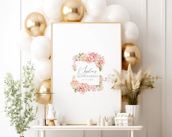 Custom Quinceanera Guest Book Alternative, Pink Hydrangea Guestbook for Quinceanera, Mis Quince Anos Guest Book, Gift for Her Quinceanera