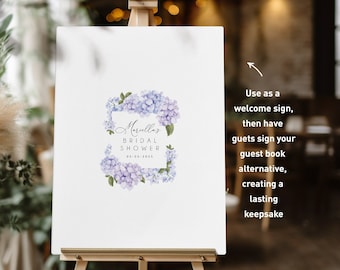 Custom Bridal Shower Guestbook Alternative, Purple Hydrangea Guest Book Canvas, Bridal Shower Signature Sign, Maid of Honor Gift to Bride