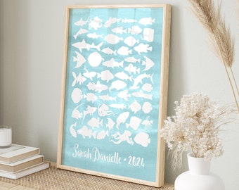 SEA LIFE Guest Book Alternative, Canvas for Guests to Sign at a Baby Shower, Custom gift for pregnant friend, Fish, Squid and Shark Shapes