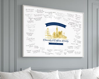 University of California at Berkeley Graduation Guest Book, San Francisco Skyline Guestbook, UC Berkeley Graduation Party Sign Gift