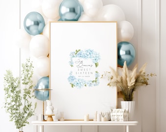 Sweet 16 Guest Book Alternative, Blue Hydrangea Guestbook for Sweet 16, Sweet 16 Floral Signature Sign, Sweet 16 Gift for Her, Sweet Sixteen