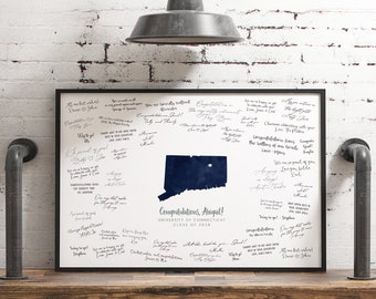 UCONN Graduation GUEST BOOK Alternative, University of Connecticut Map Guestbook, Penn Navy Watercolor, Can be Personalized {mfo}