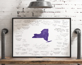 Graduation SIGNATURE SIGN Custom School and State Map, New York University Graduation Guestbook for Easel, Violet Watercolor Guestbook {mfo}