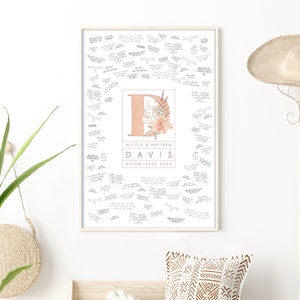 wedding Guestbook Alternative, wedding logo canvas, guest book print, coral pink monogram, last name custom framed guestbook {mow}