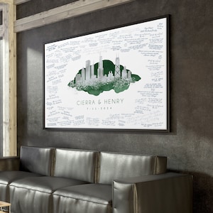 Chicago Skyline Canvas Guestbook, Wedding Guest Book, Elegant Guest Book, Modern Wedding Art, Custom Watercolor Gift, Archival Ink Print