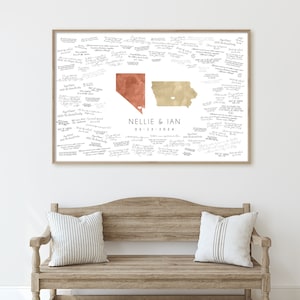 Wedding Guest Book Alternative, custom state and city, Las Vegas Nevada and Des Moines Iowa, clay and straw watercolor guestbook map {mfm}