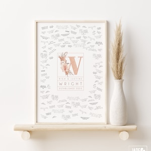 wedding Guestbook Alternative, wedding logo canvas, guest book print, coral pink monogram, last name custom framed guestbook {mow}