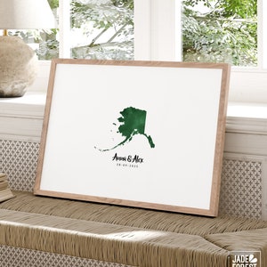 Alaskan Wedding GUEST BOOK Alternative, Alaska Map Wedding Guestbook for Wedding in Anchorage Alaska, Forest Green Watercolor Art {mfo}