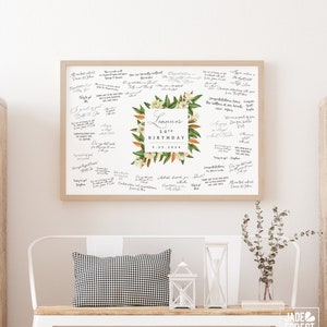 Birthday Guest Book Alternative, 50th Birthday Canvas for Guests to Sign, Magnolia Square Guestbook, Gift for Her Fiftieth Birthday Party