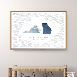 Wedding Guestbook Alternative > personalized guest book canvas, dusty blue watercolor state map (shown: Virginia and Georgia) {mfm}