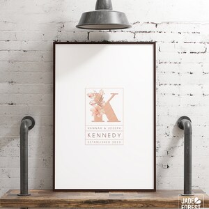 Wedding Guest Book Alternative, custom monogram guestbook canvas, rose gold floral initial with last name, large framed guest book {mow}