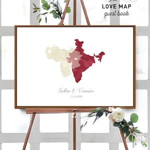 Wedding Guest Book Alternative > Dark Red & Champagne Cream Watercolor Guestbook (Custom Map of Countries, States, or Provinces) {moa}