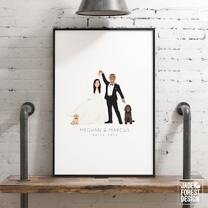 Portrait guest book alternative canvas • Custom wedding cartoon with dogs • First dance art • Personalized couple dancing drawing from photo
