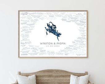 wedding GUEST BOOK alternative • Lake Winnipesaukee map guestbook for outdoor wedding • navy blue watercolor art (custom lake shape) {mfl}