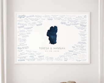wedding GUEST BOOK alternative • Lake Tahoe map guestbook for outdoor wedding • navy blue watercolor art (custom lake shape) {mfl}