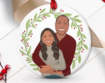 Personalized Christmas Portrait Ornament, Custom Keepsake Drawing from Photo, Christmas Gift for Her, Christmas Gift for Him