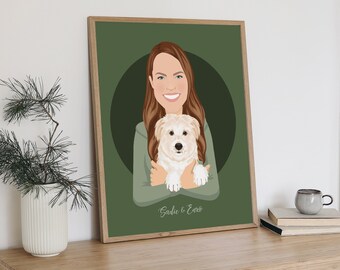 Human and Pet Photo, Custom Portrait Gift for Pet Owner, Custom Pet Portrait, Custom Dog Portrait, Gift for Dog Owner, Dog Passed Away Gift