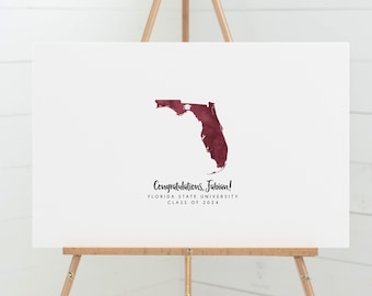 Graduation GUESTBOOK Alternative, Florida State Map Guest Book, Custom School and State, Florida State University, Garnet Watercolor {mfo}