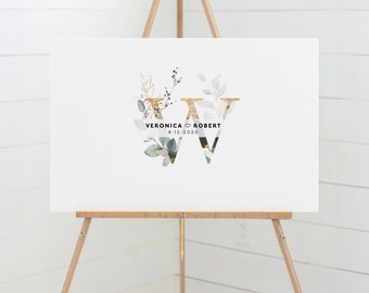 Guest Book Alternative, Monogram wedding monogram logo, framed canvas guestbook with names, greenery and faux gold wedding sign {mow}
