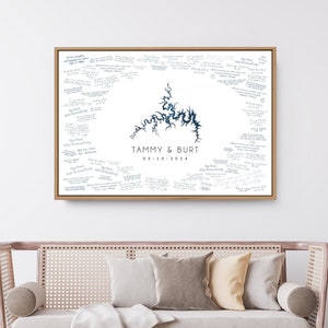 wedding GUEST BOOK alternative • Table Rock Lake map guestbook for outdoor wedding • navy blue watercolor art (custom lake shape) {mfl}